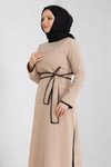 Bej Çoban Dikişli İkili Kemerli Tesettür Takım