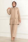 Bej İkili Cep Detaylı Tesettür Takım