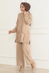 Bej İkili Cep Detaylı Tesettür Takım