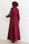 Bordo Düğme Detaylı Tesettür Elbise