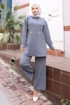 Gri Parıltı İkili Taş Detaylı Tesettür Takım