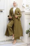 Haki Kimono Apolet Detaylı Tesettür İkili Takım