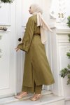 Haki Kimono Apolet Detaylı Tesettür İkili Takım