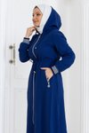 İndigo Beli Bağcıklı Kapşonlu İkili Tesettür Takım