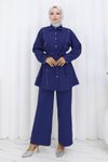 İndigo İkili İncili Kuşaklı Tesettür Takım