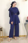 İndigo İkili Zincir Kemerli Tesettür Takım