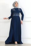 İndigo Tesettür İnci Detaylı Abiye Elbise