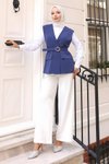 İndigo V Yaka Yelekli İkili Tesettür Takım