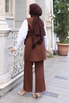 Kahverengi İkili Kemer Detaylı Tesettür Takım