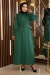 Kemerli Zümrüt Taş Detaylı Tesettür Elbise