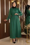 Kemerli Zümrüt Taş Detaylı Tesettür Elbise