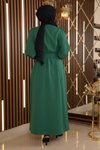 Kemerli Zümrüt Taş Detaylı Tesettür Elbise
