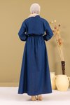 Koyu Mavi Kot Fermuarlı Beli Lastikli Tesettür Elbise