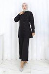 Siyah Minimal Taşlı Tesettür İkili Takım