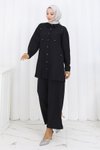 Siyah Minimal Taşlı Tesettür İkili Takım