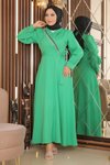 Yeşil Taş Püsküllü Tesettür Elbise