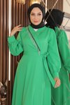 Yeşil Taş Püsküllü Tesettür Elbise