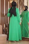 Yeşil Taş Püsküllü Tesettür Elbise
