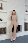 Bej Gofre Uzun Kollu İkili Yan Büzgülü Takım