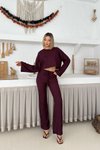 Bordo Salaş İspanyol Kol Crop Pantolon İkili Takım