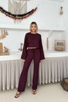 Bordo Salaş İspanyol Kol Crop Pantolon İkili Takım