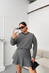 Gri Mini Bisiklet Yaka Büzgülü Selanik Kumaş Elbise