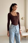 Kahve Kare Yaka Bodysuit