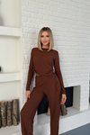 Kahverengi Gofre Uzun Kollu Yanları Büzgülü İkili Takım