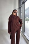 Kahverengi Örme Oversize Atkılı Kazak ve Pantolon Takım