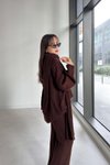 Kahverengi Örme Oversize Atkılı Kazak ve Pantolon Takım
