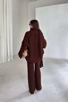 Kahverengi Örme Oversize Atkılı Kazak ve Pantolon Takım