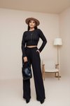 Siyah Bisiklet Yaka Crop Ters Dikiş Pantolon İkili Takım