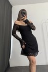 Siyah Dantel Mini Straplez İç Astarlı Elbise