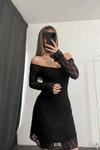 Siyah Dantel Mini Straplez İç Astarlı Elbise