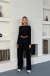 Siyah Gofre Uzun Kollu İkili Yan Büzgülü Takım
