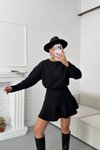Siyah Mini Büzgülü Bisiklet Yaka Selanik Kumaş Elbise