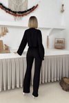 Siyah Salaş İspanyol Kol Crop ve Pantolon İkili Takım