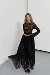 Siyah Uzun Asimetrik Kesim Dantel Detaylı Etek