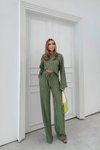 Yeşil İspanyol Kol Ters Dikiş Bluz ve Pantolon İkili Takım