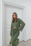 Yeşil İspanyol Kol Ters Dikiş Bluz ve Pantolon İkili Takım
