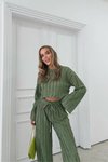 Yeşil İspanyol Kol Ters Dikiş Bluz ve Pantolon İkili Takım