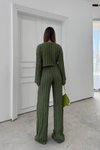 Yeşil İspanyol Kol Ters Dikiş Bluz ve Pantolon İkili Takım