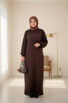 Acı Kahve Oversize Tasarım Triko Tesettür Elbise