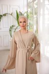 Bej Abaya Fırfırlı İkili Tesettür Takım