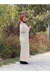 Bej Desenli Oversize Triko Tesettür Elbise