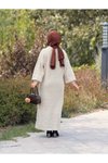 Bej Desenli Oversize Triko Tesettür Elbise