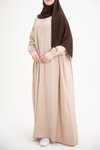 Bej Modal Cupra Düğmeli Büzgü Detaylı Tesettür Elbise
