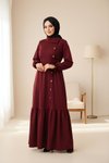 Bordo Anvelop Örme Yandan Düğmeli Tesettür Elbise