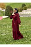 Bordo Anvelop Örme Yandan Düğmeli Tesettür Elbise