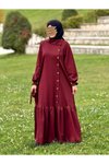 Bordo Anvelop Örme Yandan Düğmeli Tesettür Elbise